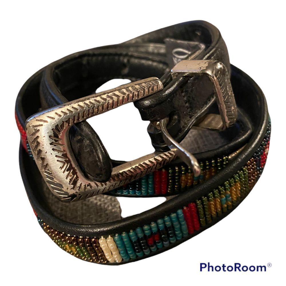 Brighton Vintage Belt Black Leather/ Glass Bead